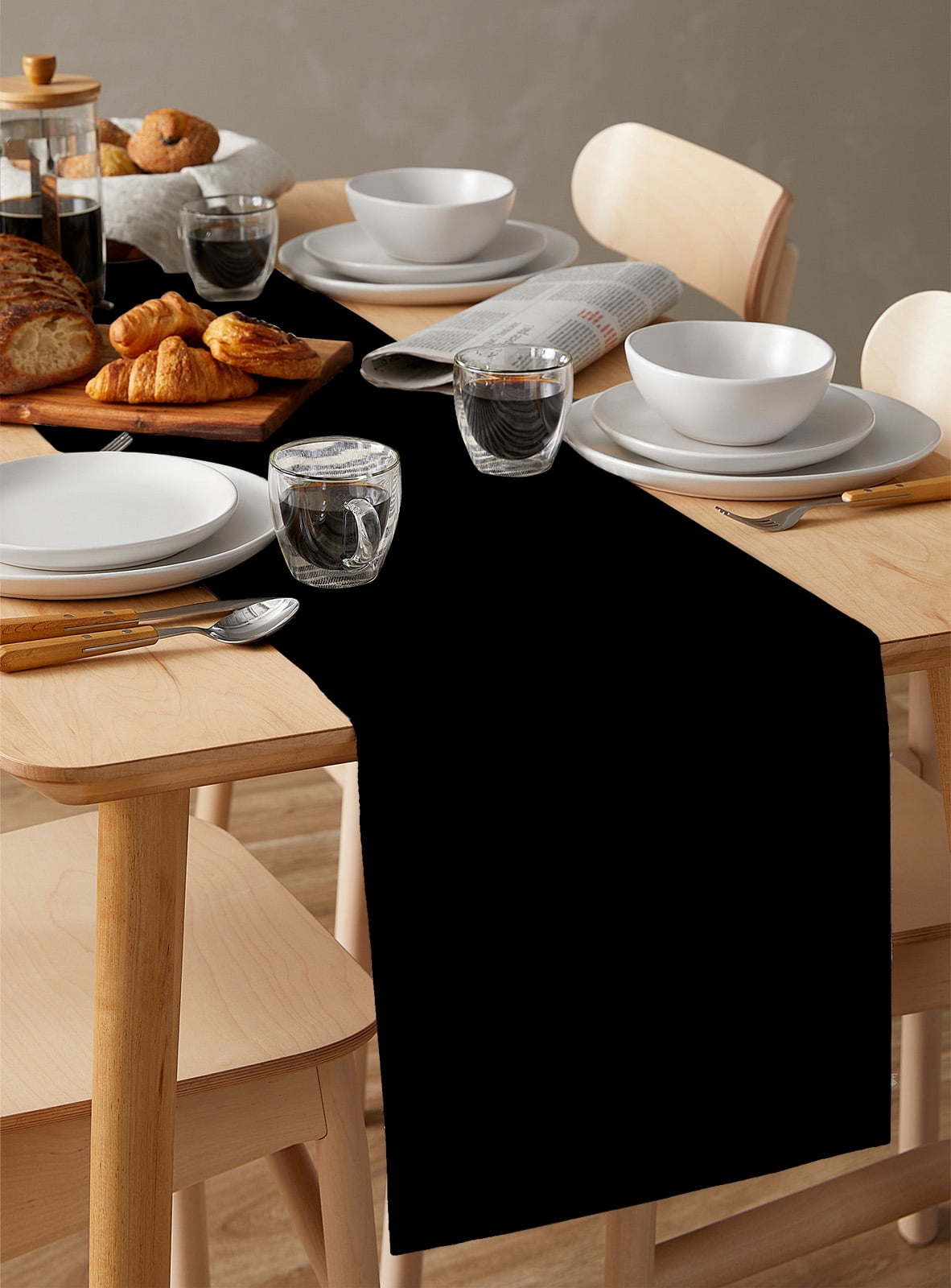 nqOlkjepod Black Table Runner 72 Inches Long Farmhouse Dress Scarves, Pure Black Dining Tablerunner for Coffee Table/Kitchen Island/Party Décor, 16" x 72"