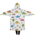 thumbnail image 2 of Oversized Wearable Blanket Hoodie,Colorful Dinosaurs Trees Mountains Pattern Sherpa Blanket Hoodie with Super Pockets,Super Warm Fuzzy Pullover for Women & Men, 2 of 6
