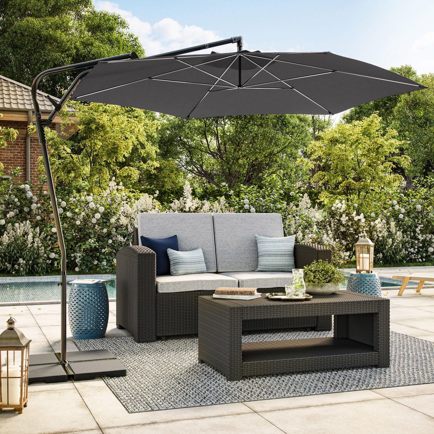 CorLiving Solward 10ft Cantilever Tilting Patio Umbrella with Steel Frame and 6 Support Arms