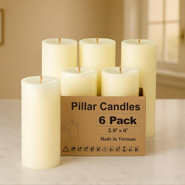 Velas Ashlux Pilar Marfil sin Aroma y sin Goteo 7.5x15 cm