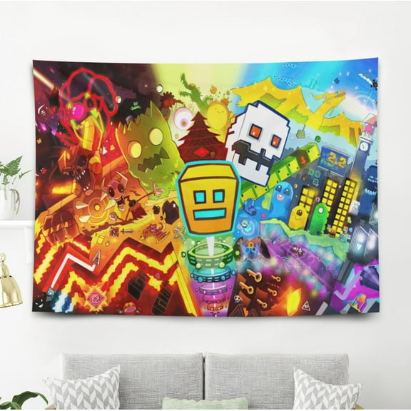 Geometry Dash Tapestry Wall Hanging for Livng Room Bedroom Wall Decor 5x3ft