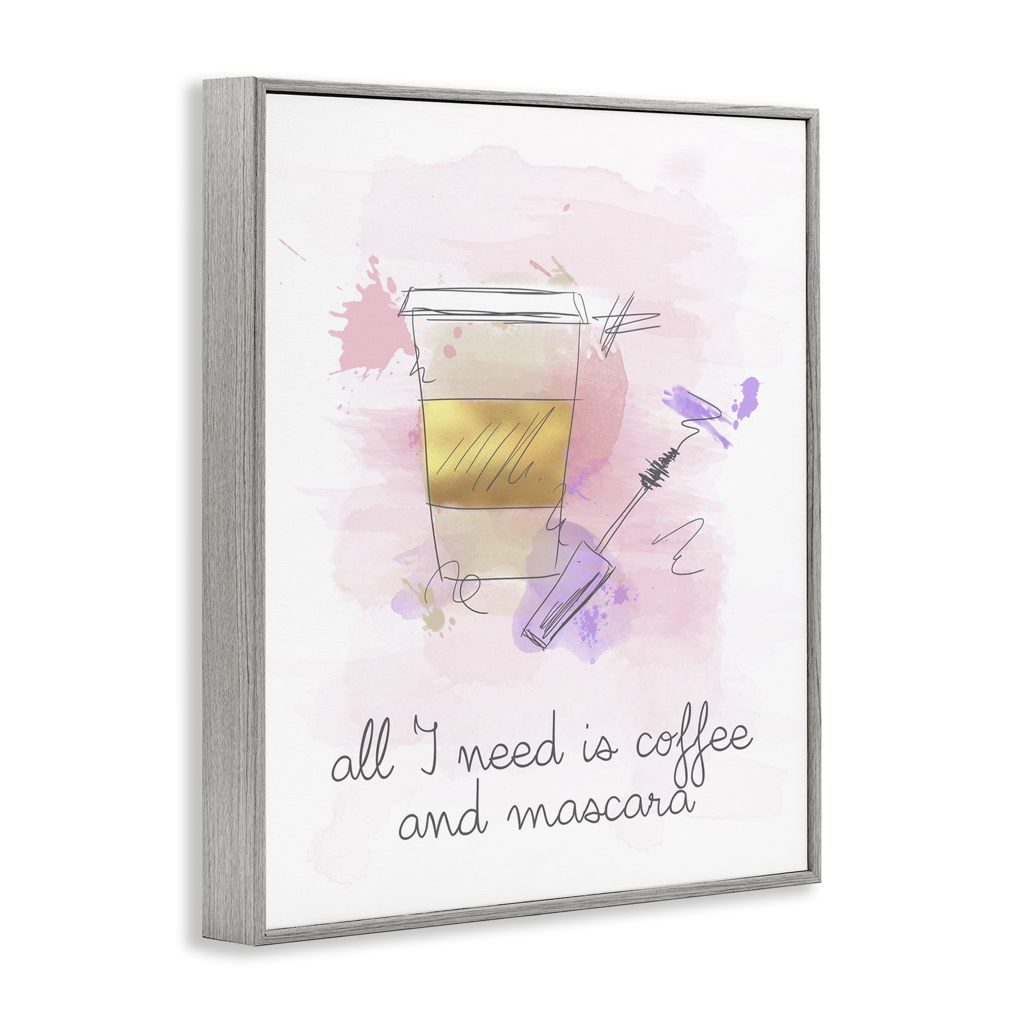 Stupell Industries Need Coffee & Mascara Food & Beverage Painting Gray Framed Art Print Wall Art, 24 x 30