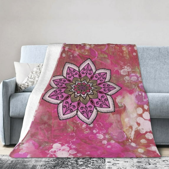 DouZhe Ultra-Soft Micro Fleece Lightweight Flannel Bed Blanket, Bohemian Pink Mandala Print Cozy Warm Throw Blankets, 80"x60"
