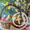 thumbnail image 5 of Easter Wooden Bead Garland with Tassels & Crosses - Farmhouse Decorative Rosary Wall Hanging Ornament for Tiered Tray, Mantel, and Easter Party Decor, 5 of 6