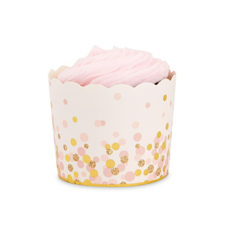 Pink and Gold Foil Cupcake Liners, Muffin Cups for Baking (2.75x1.5 in, 100 Pack)