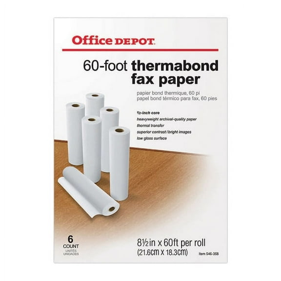 Office Depot Thermabond Fax Paper, 1/2in. Core, 60ft. Roll, Box Of 6 Rolls, 546-358