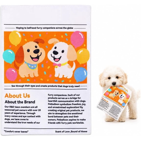 Crinkle Dog Toy Newspaper Style, Interactive Flat Plush Chew Toy for Small Medium Dogs, Lightweight Washable Pet Play Toy(10.6Inch,Crinkle Dog Toy)