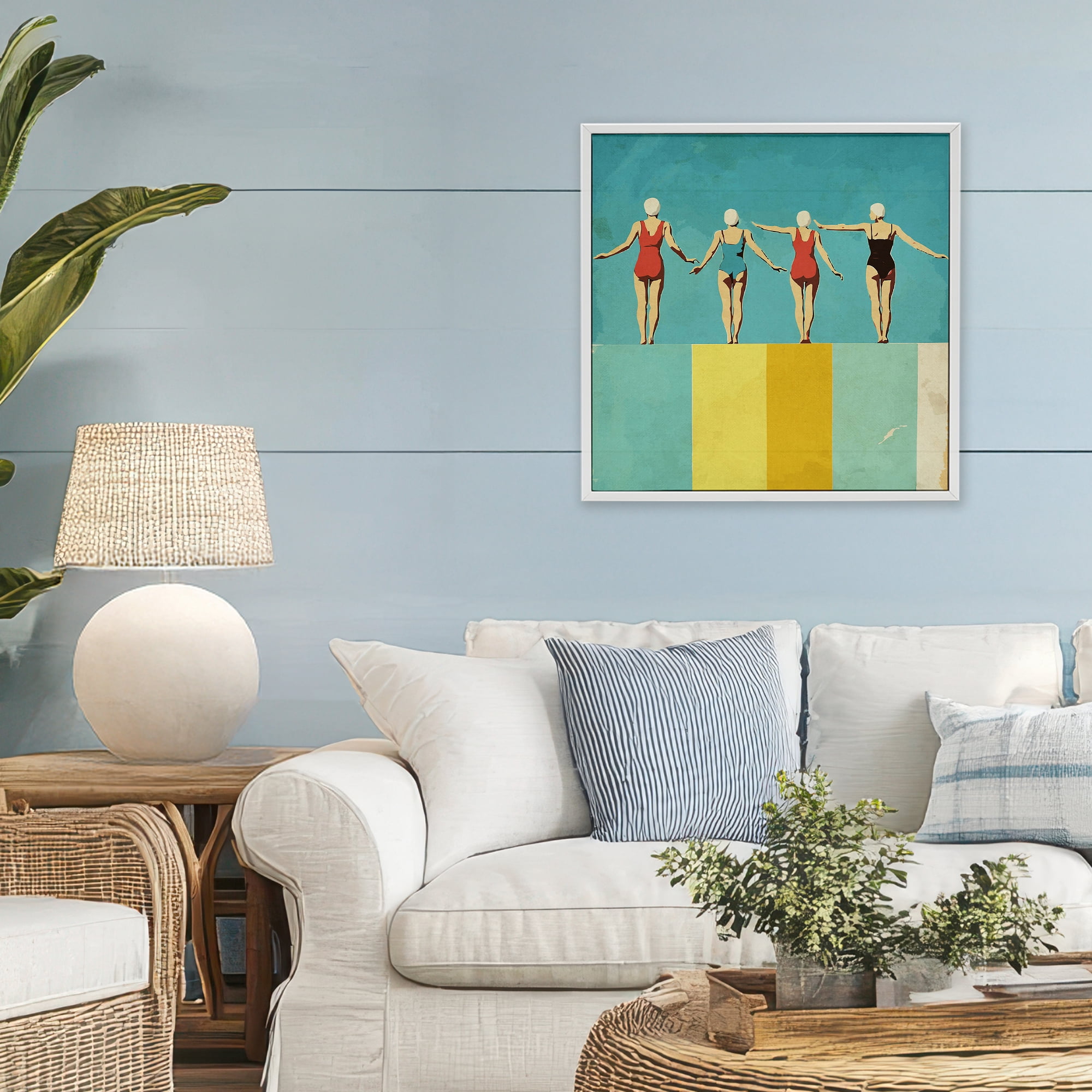 Stupell Industries Four Figures on the Pool White Framed Giclee Art, design by Layla Oz