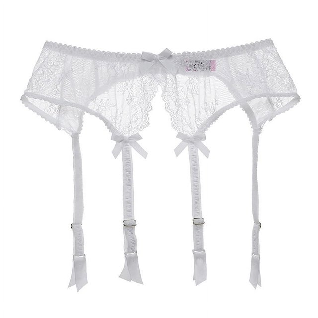 Zhuge Cinturón de Liguero Mujer, Lace Garter Belt Vintage con Tirantes Ajustables y Clip Metal, Sin calcetines y bragas,El estilo C,Talla M Blanco