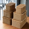 thumbnail image 4 of Caja de almacenamiento tejida de ratán de imitación de plástico con tapa Cesta de almacenamiento para el hogar Caja de almacenamiento de escritorio, 4 of 4