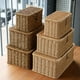 thumbnail image 3 of Caja de almacenamiento tejida de ratán de imitación de plástico con tapa Cesta de almacenamiento para el hogar Caja de almacenamiento de escritorio, 3 of 4