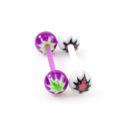 - Pot leaf Tongue Rings Barbell Flexible 14G 5/8