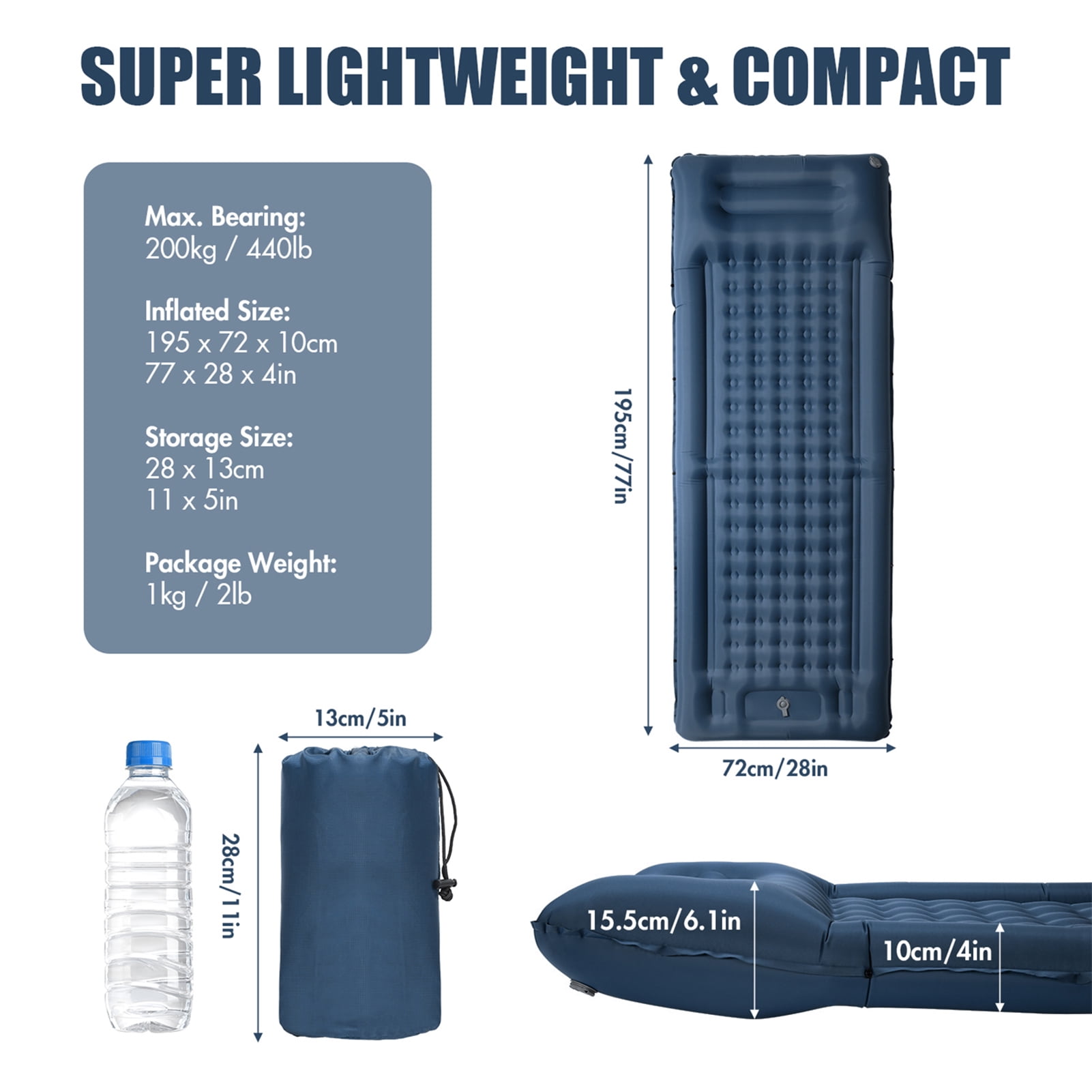Mattress Inflatable Sleeping Pad Extra Thick 4 Inch Sleeping Pad Mat Air Mattress With Built-in Pump For Camping Backpacking Hiking Traveling Tent