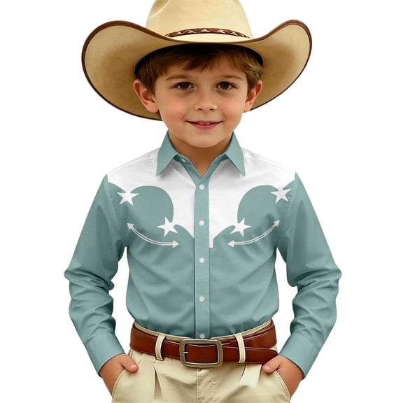 Hiijoy Long Sleeve Cowboy Shirt for Boys Vintage Button Down Western Shirt, Sizes 4-5
