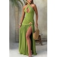 thumbnail image 2 of Halter Maxi Dress with Cut-Out and High Slit (M, Green), 2 of 7