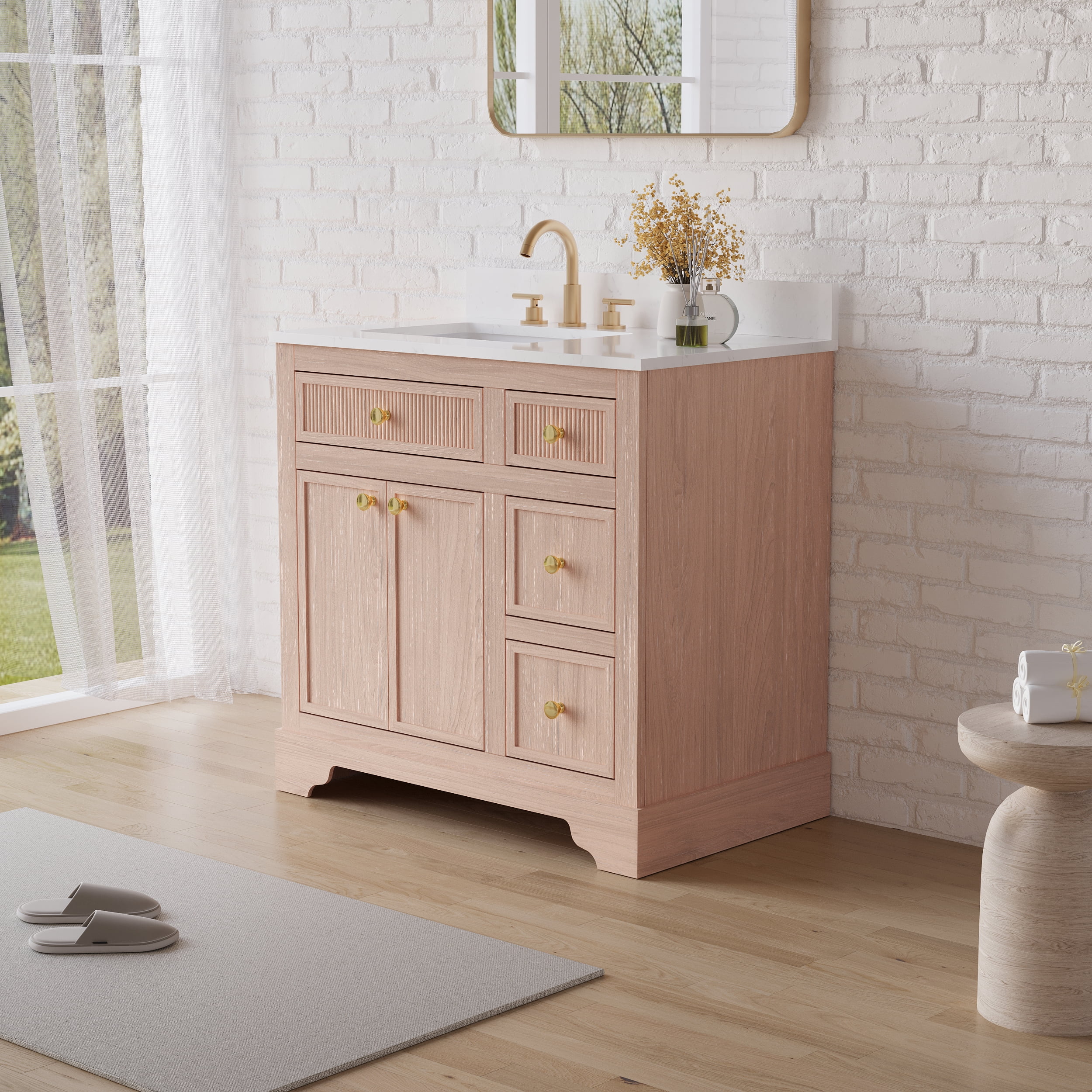 ANGELES HOME 36" Bathroom Vanity with Single Sink Combo, Modern Undermount Bathroom Sink Cabinet with 3 Drawers and a Tip-Out Drawer, Freestanding Bathroom Vanities, Soft Closing, Solid Wood