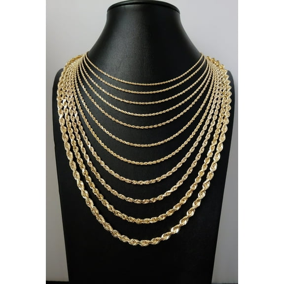 10K Real Yellow Gold Rope Chain ,Solid Gold Rope Chain Necklace 1.7mm- 5.8mm 16-26 inches, Heavy Real 10K Gold Rope Chain,Men and Women (Width:1.9mm; Necklace length:24;)