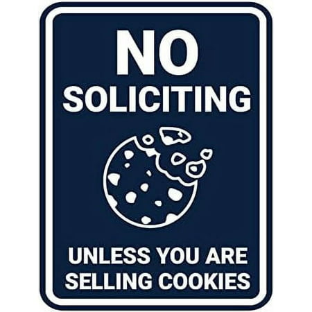 Portrait Round No Soliciting Unless You Are Selling Cookies Sign (Navy Blue/White) - Small