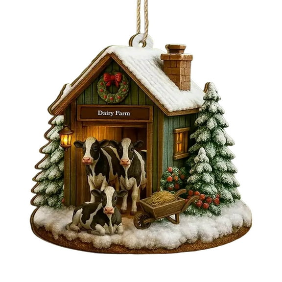 Christmas Decorations 2025, 6 Pack Christmas Farm Cottage Ornaments for Xmas Tree Hanging Decor, Acrylic Farmhouse Christmas Ornament for Farmer, Dairy Farm