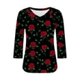 thumbnail image 4 of Ounisa T-Shirts à Manches 3/4 pour Femmes Col en V Manches Raglan Chandail Imprimé Décontracté Tendance Printemps Été Mode Hauts P-2TG, 4 of 6
