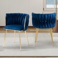 thumbnail image 6 of Velvet Dining Chairs Set of 2, Accent Chairs With Golden Metal Legs, Woven Upholstered, For Living Room/Bedroom/Kitchen, 6 of 14