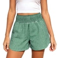 thumbnail image 2 of Gamivast Plus Size Shorts for Women Gingham High Waisted Smocked Waistband Flowy Casual Shorts with Pockets Plaid Pull on Breathable Summer Vacation Beach Lightweight Shorts Green XXL, 2 of 8