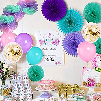 Mermaid Birthday Party Kit Teal Pink Purple Tissue Paper Pompom Paper Lanterns Latex Balloons for Bridal Baby Shower Decoration