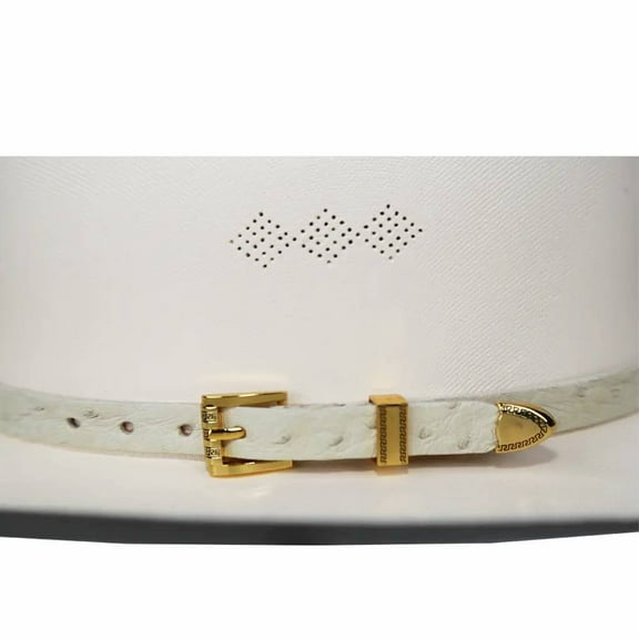 Ostrich Cowboy Hat Band Bone Gold Plated 3 Piece Buckle Set  Handmade 26