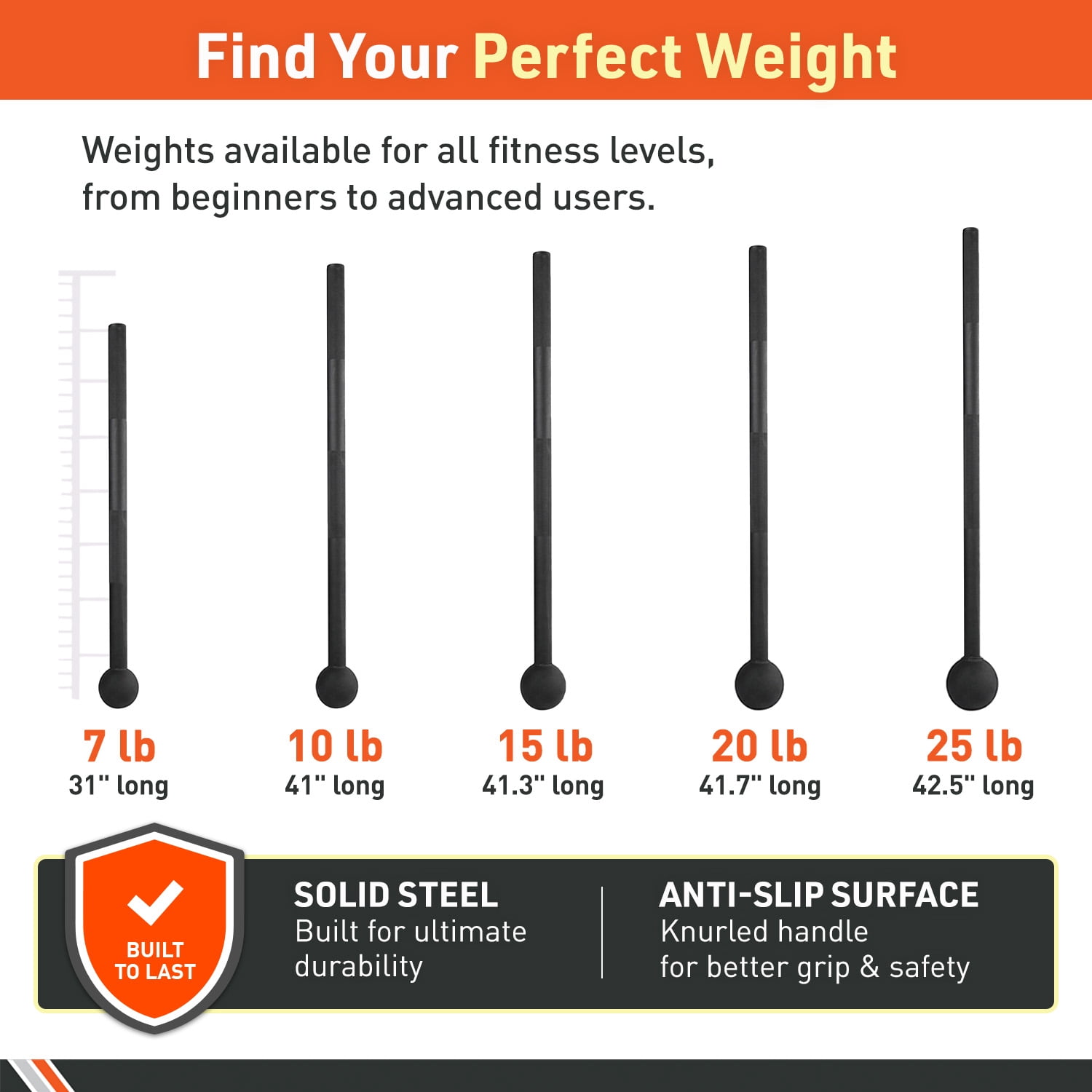 Body Sport Steel Mace, 10 lb.   Strength Training & Full Body Workouts    Professional Fitness for Gym & At Home
