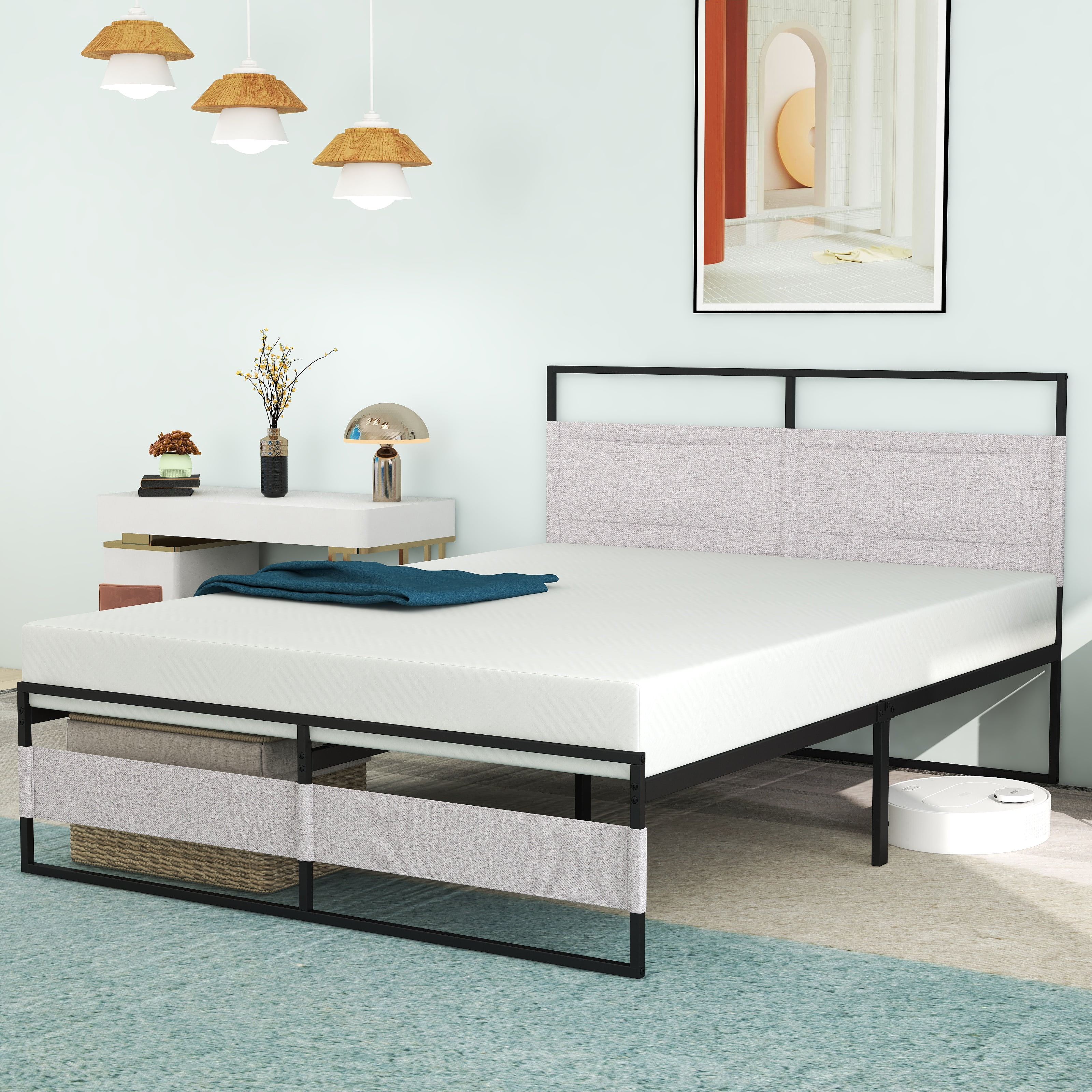 Twin Bed Frame with Headboard and Footboard, 14 inch Platform Bed Frame, Quick Install, Grey