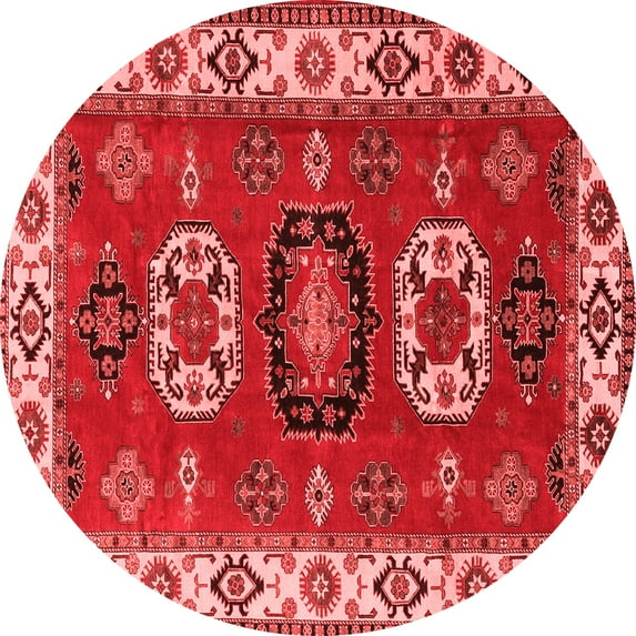 Ahgly Company Indoor Round Geometric Red Traditional Area Rugs, 7' Round