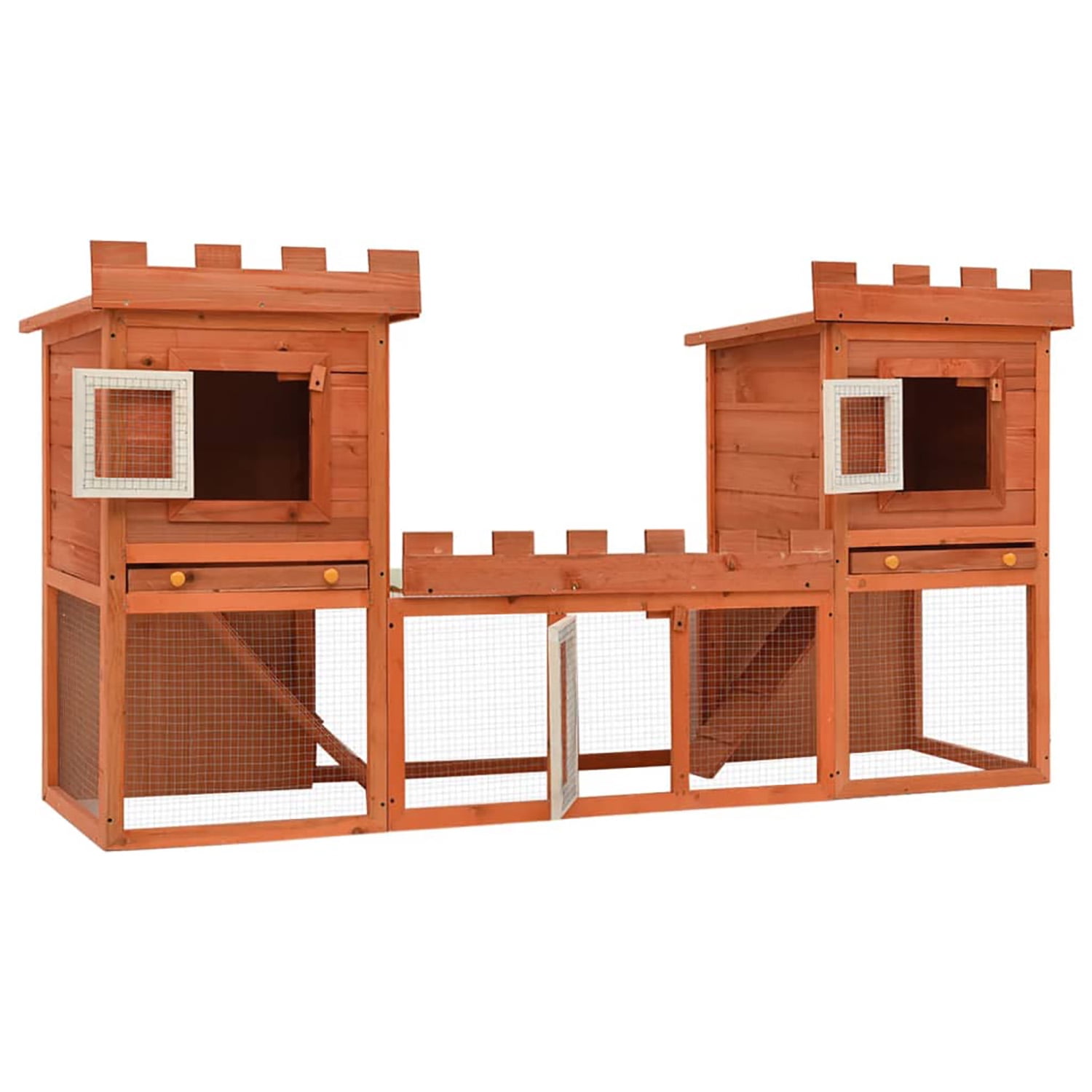 Pefilos 75" Outdoor Large Rabbit Hutches with Ramp Wooden Bunny House Pet Cage Double House, Orange Pefilos 75" Outdoor Large Rabbit Hutches with Ramp Wooden Bunny House Pet Cage Double House, Orange