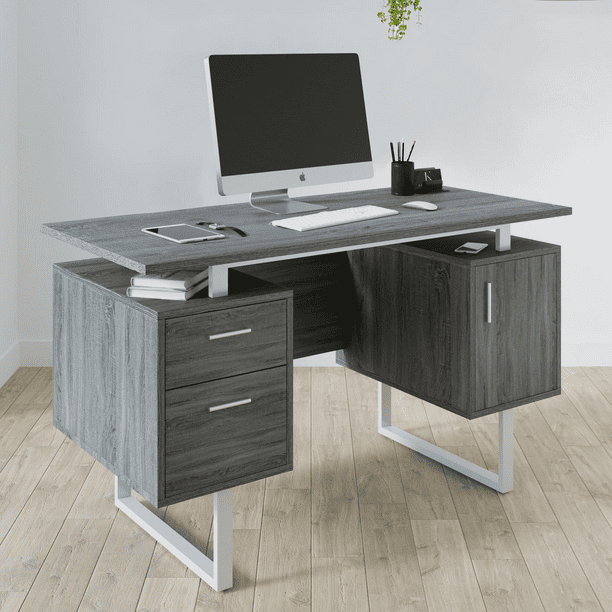Techni Mobili Modern Office Desk with Storage, Grey