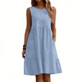 thumbnail image 2 of Puliio Summer Dresses for Women Sleeveless Round Neck Linen Blend Ruffle Hem Casual Dress with Pockets, 2 of 4