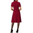 thumbnail image 3 of INSPIRE CHIC Women's 1950s Retro Vintage V Neck Button Down A-Line Swing Wear-to-Work Dress, 3 of 5