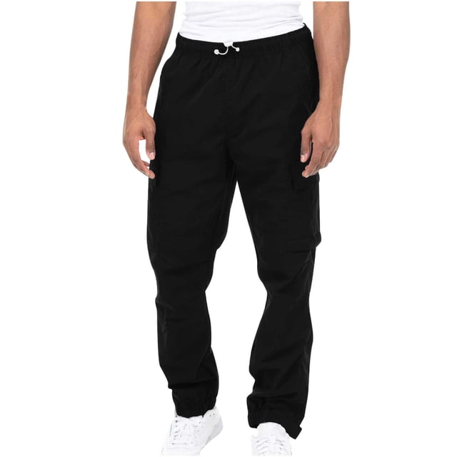 Black for Mens Summer Fall Loose Fit Wild Cargo Work Out Gym Running Going Out Ruched Straight Leg Basic Long Cuff Leg Pants Mens 2025 Clothes Country Concert L
