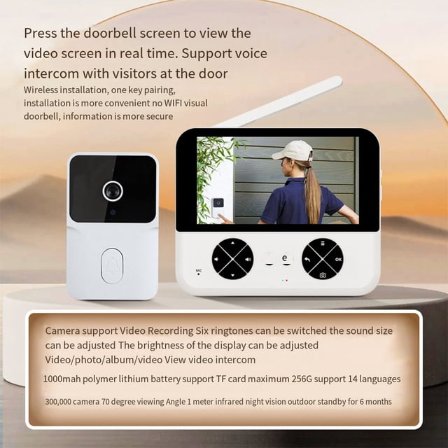 Becaristey Remote Control Wireless Video Doorbell For Smart Home Security System Long Battery Life Waterproof white