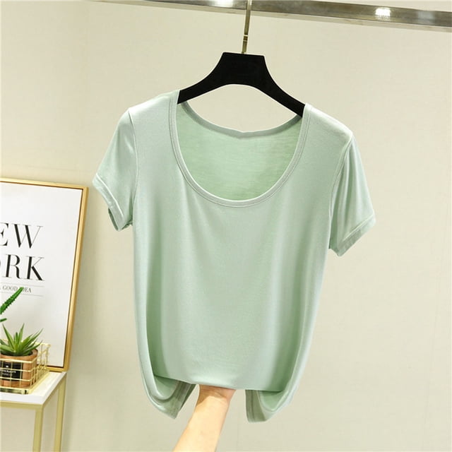 Blouses for Women Womens Oversized Summer Solid Color Short Sleeved Round Neck Loose Top