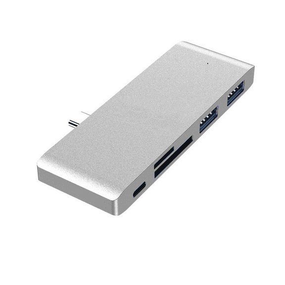 5-In-1 Multiport USB-C Hub With Type-C Port Update Sd Micro Sd Card Slot 2 USB 3.0 Charging Port USB Type C 3.1 Port For Macbook Pro Air 2020 2019 13/15/16'' &Xps More Devices Silver