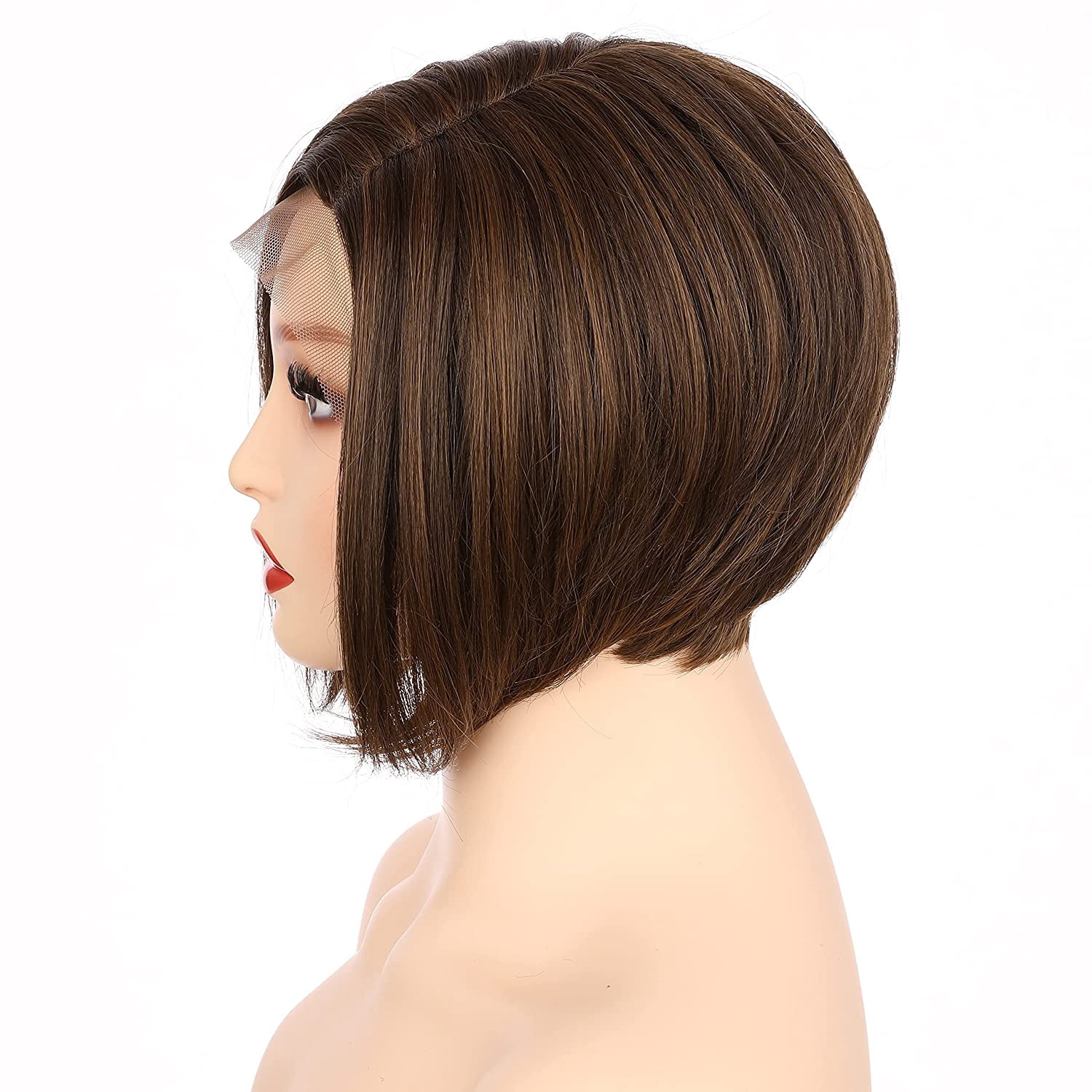 OneDor 8 Inch Angled Layers Lace Front Wig Relaxed Straight Bob wig (Medium Brown Evenly Blended with Warm Medium Brown-RL6/8) …