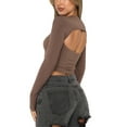 thumbnail image 4 of Womens Slim Crop Tops Solid Color Long Sleeve Hollow Out Clubwear T-shirt, 4 of 5