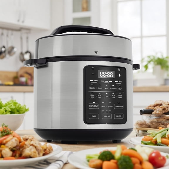 Sybels 6QT 12-in-1 Electric Pressure Cooker | Stainless steel pot with steaming, stir-frying, and warming function