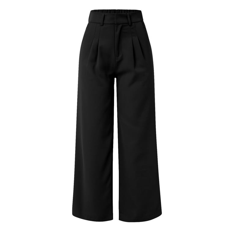 【BLACKUP】High Waist Wide-Leg Slacks Fsqjgq Women's High Waist Dress Pants Women Clothing Women