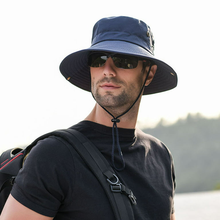 Men's Bucket Hat Outdoor Breathable Sunbonnet Anti-UV Drawstring Fisherman  Hat Baseball Caps Blue