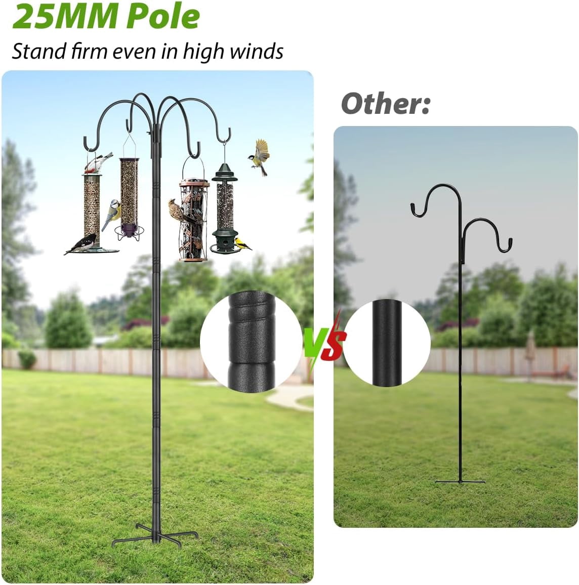 KOLAKO Bird Feeder Poles, 225cm Extra Tall Bird Feeding Stations, Heavy Duty Shepherds hook Stand and Hangers for Garden Free Standing