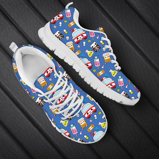 Zapatillas Doginthehole de primavera y otoño con bonitos dibujos de ambulancias y estampado de enfermera, zapatos planos informales con cordones para mujer, zapatillas para correr de malla