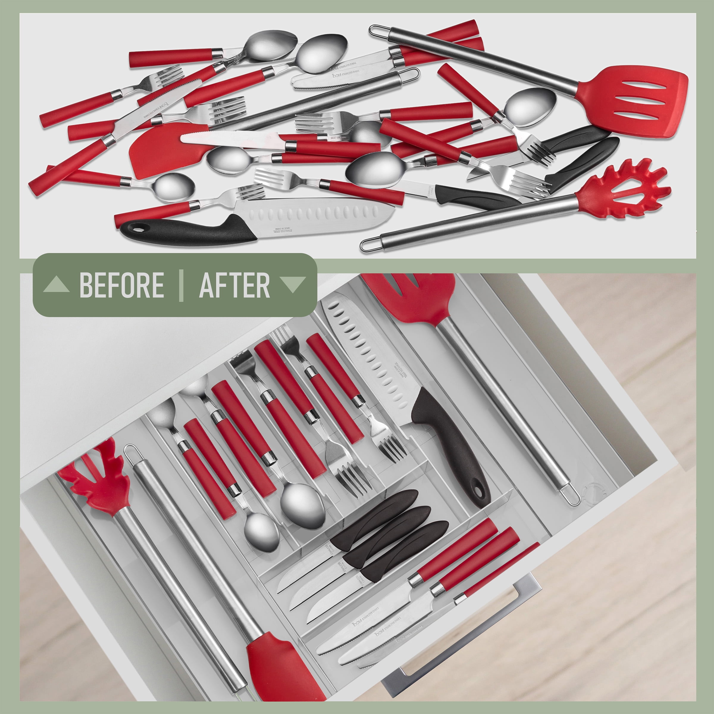 Sorbus Clear Expandable Silverware Drawer Organizer, Adjustable Cutlery Tray