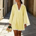 thumbnail image 2 of XuJwPNcy Womens Summer Dresses Long Sleeve Ruffle Hem Mini Dress V Neck Striped Loose Dresses Fashion Casual Outfits, 2 of 7