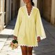 thumbnail image 1 of Neewe Women's Summer Plain Dress Long Sleeve Lace V Neck Shirt Mini Dresses 2026 Trendy with Lace Hem, 1 of 8