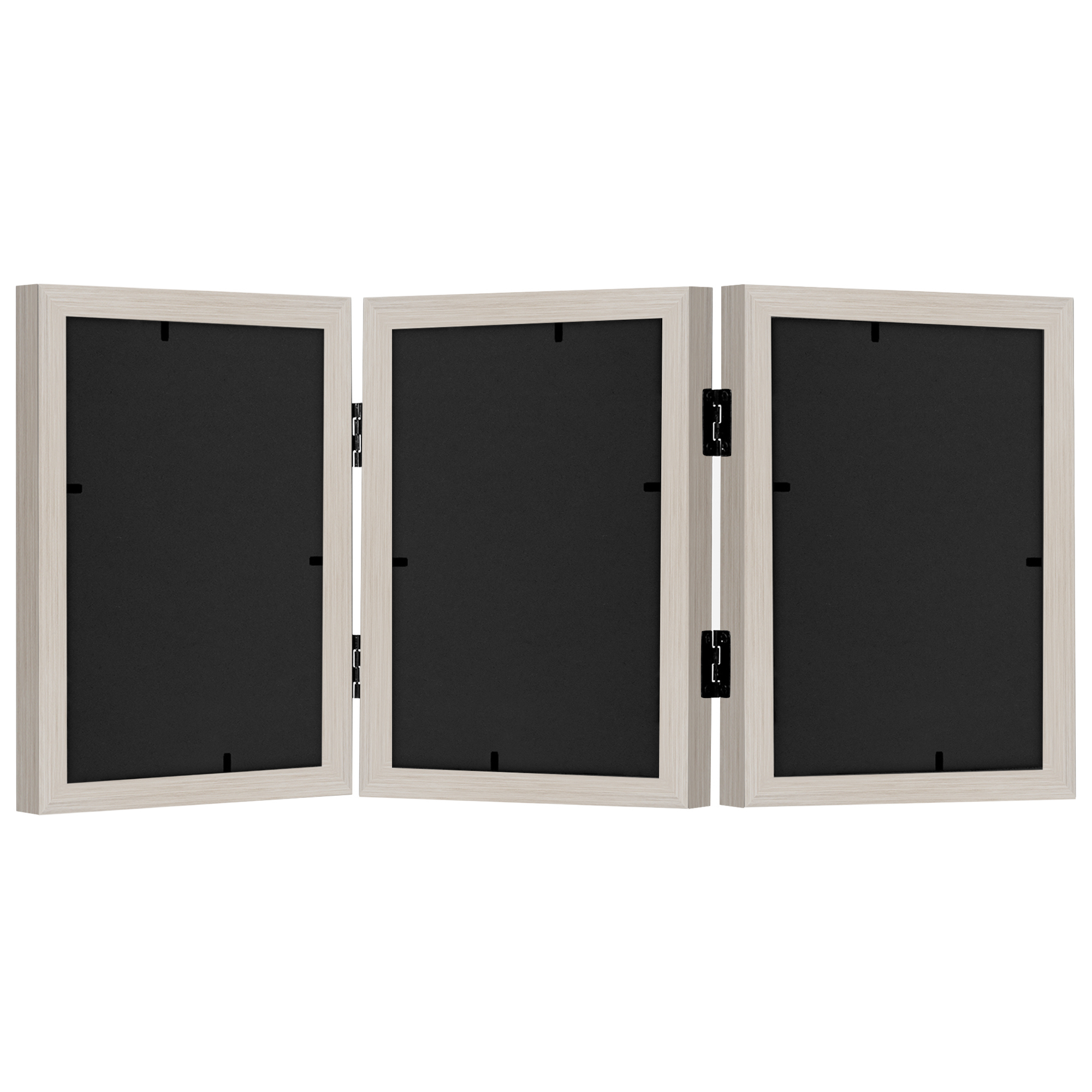 Americanflat Hinged 3 Photo Frame in Light Wood MDF - Desk Photo Frame for 5X7" Photos - Tri Folding Picture Frame For Desk - Displays 3 Photos with Shatter-Resistant Glass Covers 5x7 Triple Fold Light Wood